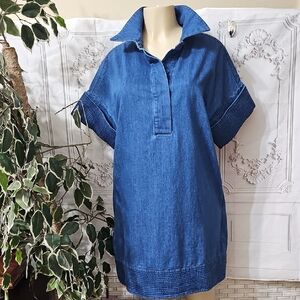 Tuckernuck Trapunto Stitched Sofia Shirt Dress Indigo Blue Large
